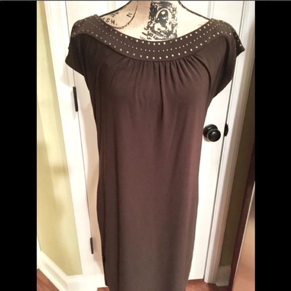 Bisou Bisou Gorgeous knit dress size 8 Cocoa Brown With Studs - Picture 1 of 6